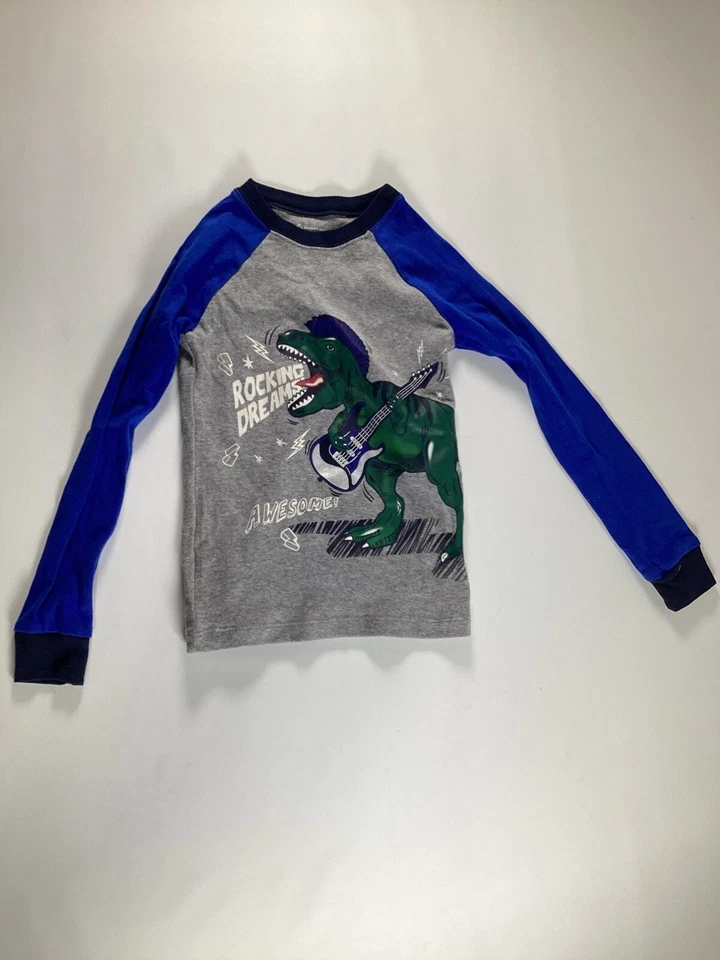 男式会员 Mark 男孩恐龙摇摆梦想图形灰色睡衣衬衫 5T 二手状况完好 — 第 1/4 张图片