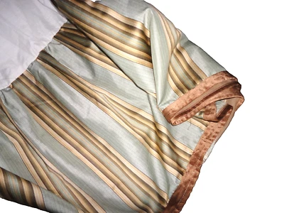 J QUEEN TEAL BARCELONA STRIPE AQUA GREEN TAUPE GOLD (1) QUEEN BEDSKIRT SPLIT 15" - Image 1 of 4