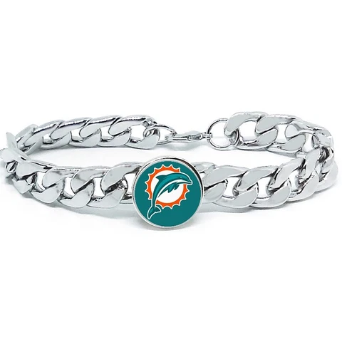 Miami Dolphins Silver Mens Curb Link Chain Bracelet Football Gift D4 Cover