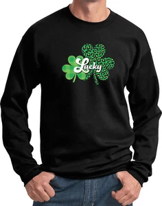 St Patricks Day Lucky Green Shamrocks Pullover Sweatshirt - Picture 1 of 14