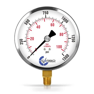 4" Pressure Gauge - Chrome Plated Steel Case, 1/4"NPT, Lower Side Mnt. 1500 PSI - Image 1 of 4