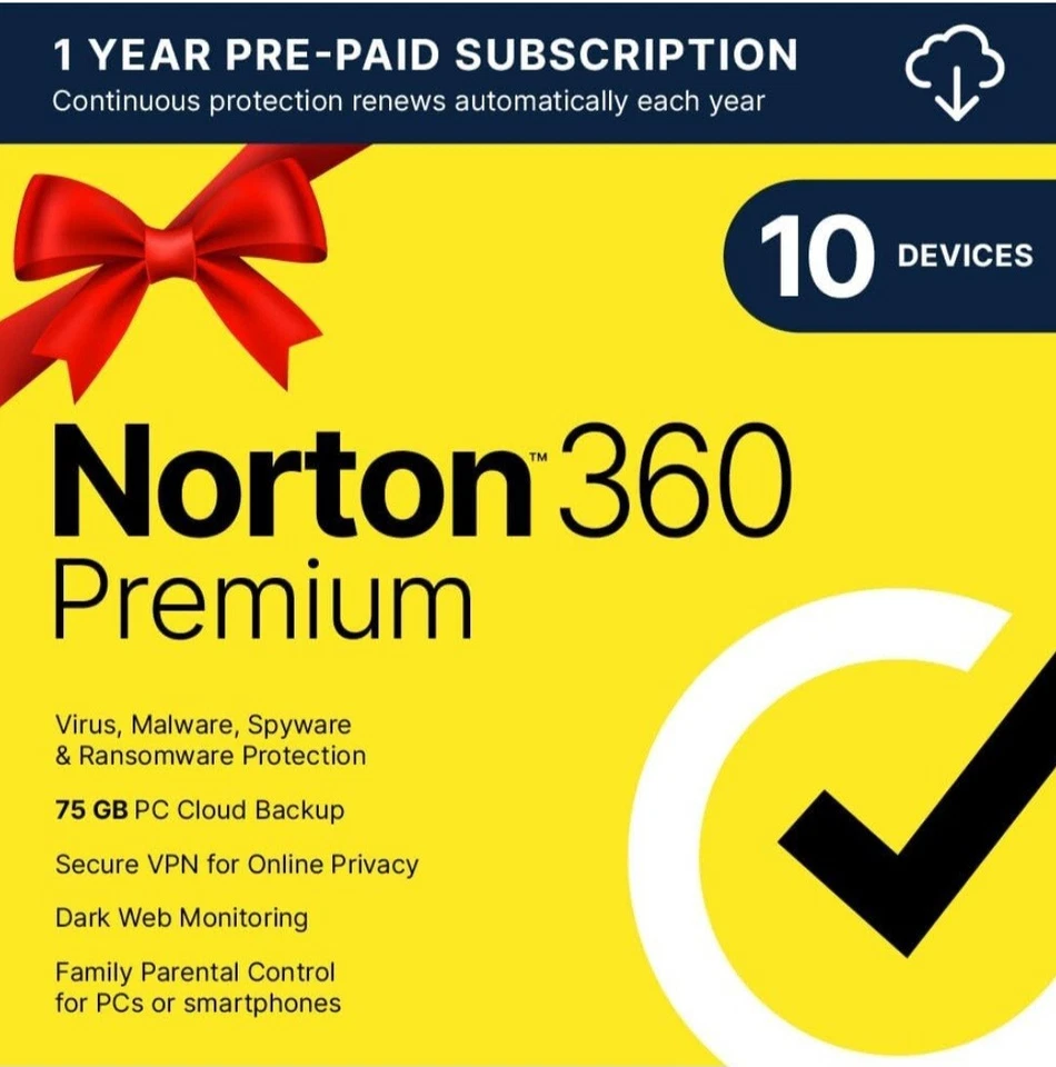 Symantec Norton 360 Premium 2025 | 1 Year with 75 GB Storage | Up To 10 Devices - Image 1 of 4