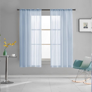TOAVA DECO Sky Blue Sheer Curtains 63 Inch 52"W x 63"L, 