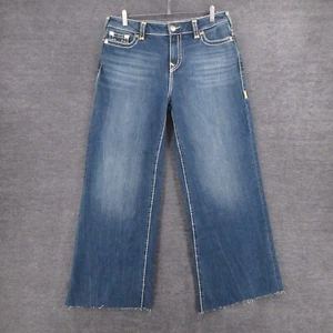 True Religion Jeans Womens 29 Bobbi Baggy Wide Leg Distressed Stone Wash Blue - Picture 1 of 11