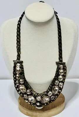 化石大号水钻古董金色声明项链。 — 第 1/4 张图片