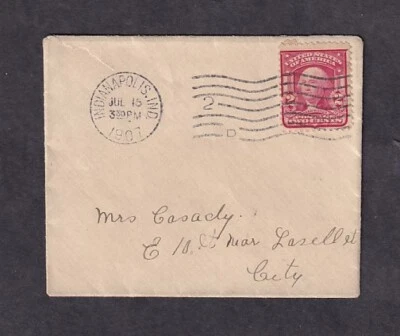 US #319 ON INDIANAPOLIS INDIANA COVER TO LASELLET CITY 1907 - Image 1 of 3