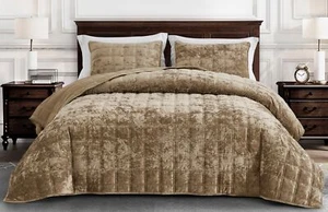 Chezmoi Collection 3-Piece Double Square Stitched Distressed Velvet Quilt Set - Picture 1 of 21