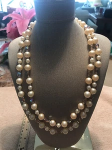 Faux Pearl with Amber Beads - Picture 1 of 3