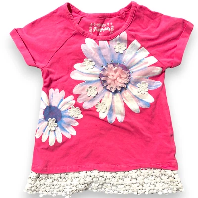 Flapdoodles girl's pink flower and crochet shirt with rhinestones sz 4 - Image 1 of 4