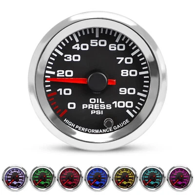 Universal 2'' 52mm 7 Color LED Digital 0-100 PSI Oil Press Gauge Meter W/ Sensor - Image 1 of 4