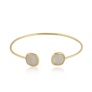 White Moonstone Gemstone 925 Silver Yellow Gold Plated Cuff Bangle Jewelry - Picture 1 of 3