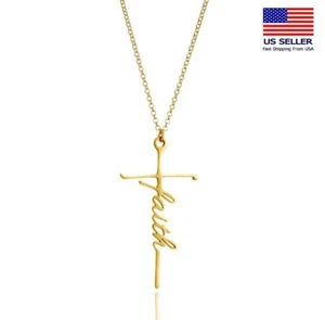 Fashion Women Simple Jesus Cross Necklace FAITH Creative Letters Pendant 0413 - Picture 1 of 6