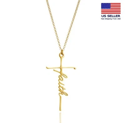 Fashion Women Simple Jesus Cross Necklace FAITH Creative Letters Pendant 0413 - Image 1 of 4