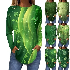 Women's Fashion St. Patrick's Day Printed Long Sleeve Loose Round Neck Long - Picture 1 of 33