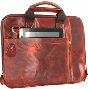 Bolso de Hombro de Cuero Completo Vintage Genuino para 11 12 13 14 Laptop - Imagen 1 de 7