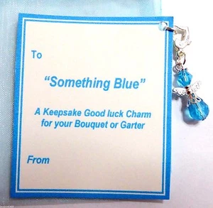 Something Blue Bridal Charm Guardian Angel for Bouquet or Garter on Gift Card - Picture 1 of 2