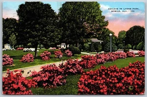 Vintage Mobile Alabama AL Azaleen im Lyons Park 1940er Leinenansicht alte Postkarte - Bild 1 von 2