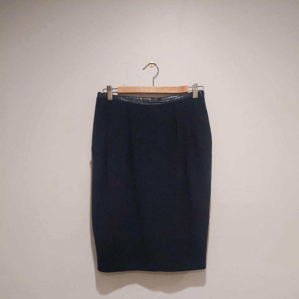 Falda lápiz vintage Donna Karan New York con ribete de cuero 100 % lana - talla 10 Foto 1 de 4