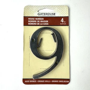 Gatehouse House Number #9 Aged Bronze Flush Mount 4 Inch Tall 2.5" Wide - Picture 1 of 2