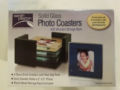 Juego de 4 posavasos fotográficos de vidrio macizo con soporte de madera juego de posavasos nuevo en caja idea de regalo Foto 1 de 4