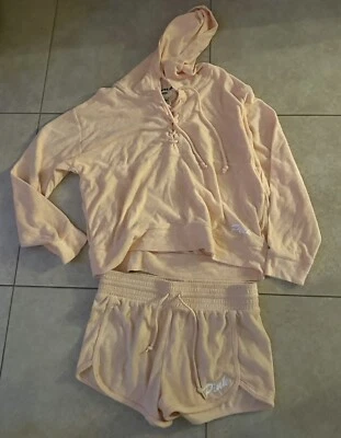 Толстовка с капюшоном пляжная Victoria's Secret розовая махровая на шнуровке оранжевая большая - Изображение 1 из 4