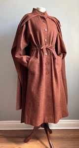 Vintage MANSFIELD CAPE COAT 12 14 tweed wool burnt orange maxi hunting cloak - Picture 1 of 24