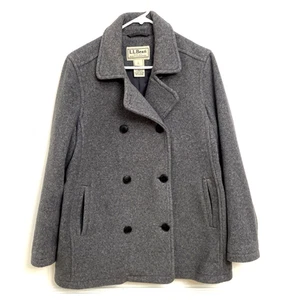 LL Bean Women's Fleece Peacoat Jacket Sz LP Gray Soft Double Breasted Neutral - Picture 1 of 4