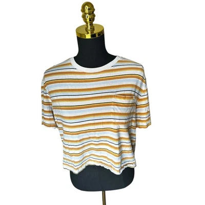 Camiseta Billabong Mujer Recortada Rayas Bolsillo Retro Estilo Años 70 Talla Pequeña Foto 1 de 4