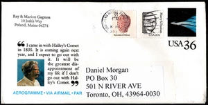 US Airmail Postal Stationery Entire Scott # UC60 Used - 36 Cents Halley's Comet - Picture 1 of 2