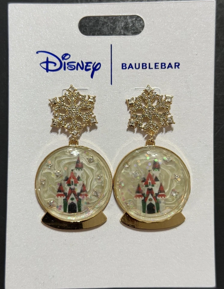 NEW 2025 Disney Parks BaubleBar Cinderella Castle Snow Globe Christmas Earrings - Image 1 of 1