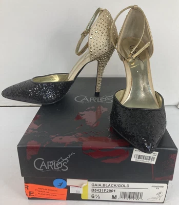 Tacones Carlos by Carlos Santana GAIA dorados negros con tiras con joyas para mujer talla 6,5 M Foto 1 de 4