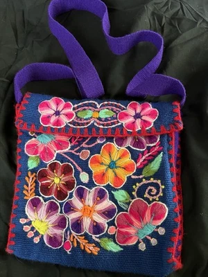 VTG  NEEDLEPOINT CROSS BODY BAG  WITH 36” STRAP BOHO RETRO COLORFUL COTTAGE CORE - Image 1 of 4