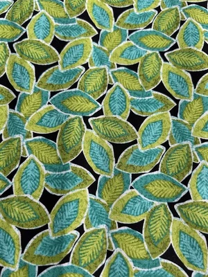 Colorful Leaf Fabric Black Blue Green Tropical Foliage Cotton Quilt 1/4 Y F63 - Image 1 of 3