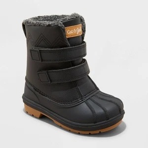 Cat & Jack Toddler Winter Snow Boots Faux Shearling Hook Closure Black - Picture 1 of 4