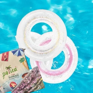 Pool Float Lot Of 2 Pool Floats Kids Summer Glitter Hearts Pool Tubes Pink Gold - Picture 1 of 8