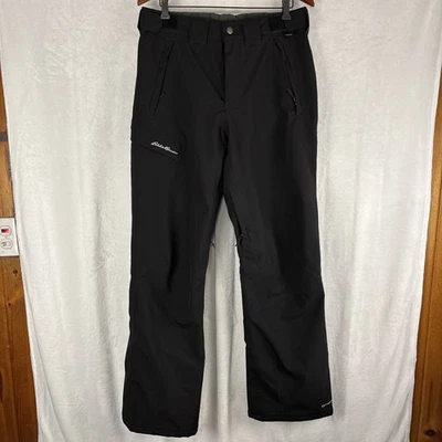 Eddie Bauer Mens Medium Tall 32x33 Black Rain Pants Belted Weather Edge Plus - Image 1 of 4
