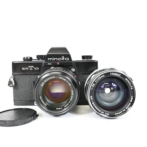 Minolta SR-T 101 Black + 50mm F1.4 MD ROKKOR + 28mm F3.5 MC W.ROKKOR-SG Lens - Picture 1 of 17