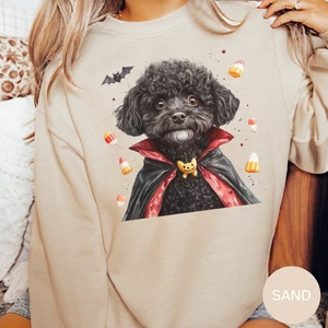 Black Poodle Halloween Dog Lover Pet T-shirt Gildan Shirt Sweatshirt - Picture 1 of 4