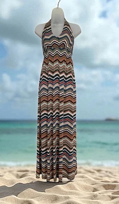 Maxi Vestido Bisou Bisou Michele Bohbot Talla 8 Babydoll Halter Elastizado Crucero Boho Foto 1 de 4