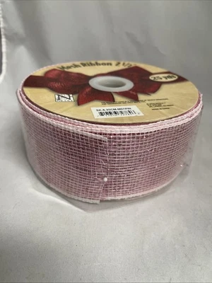 Nichole Mesh Ribbon PINK GLITTER 2 1/2 in x 75 Ft  Roll NEW - Image 1 of 2