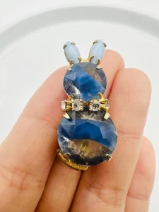 Vintage gold tone blue clear rhinestone rabbit brooch pin - Picture 1 of 7