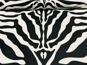 XL Zebra Print Fabric Animal Stripes Cotton Curtain - 140cm Wide - Black & White - Picture 1 of 8
