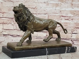 Atractivo león macho bronce macizo sobre mármol firmado M.Lopez impresionante gran venta - Imagen 1 de 10