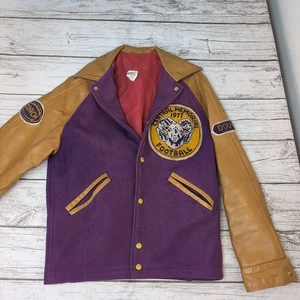 Chaqueta Letterman Universitaria 1977 De Colección Mangas de Cuero de Lana Púrpura - Para Hombre 38 - Imagen 1 de 13