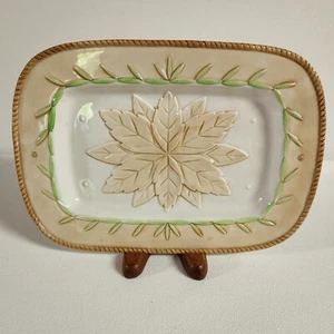 FITZ & FLOYD Classic Le Canard Leaf Platter Decorative Autumn Fall Tan Green - Picture 1 of 8