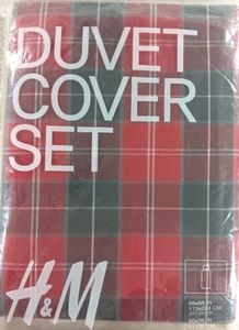 H&M Home Duvet Cover Set Twin 250 Thread Count Flannel Plaid - Picture 1 of 3