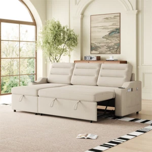 83.5" L-Shaped Sectional Sleeper Sofa w/Pull-Out Bed Reversible Storage Chaise - Picture 1 of 13