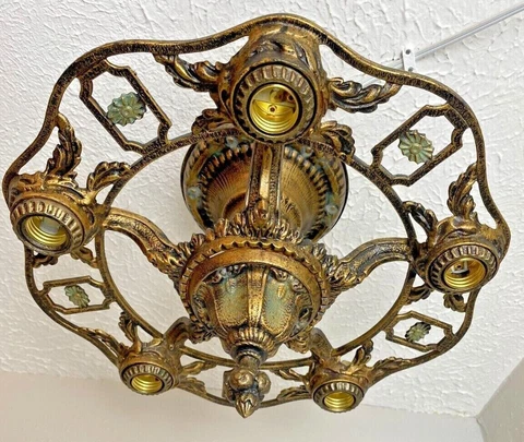 1930s Cast Iron 5 Light simi- Flush Mount Light Fixture Cover