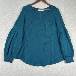 Free People We the Free Sweater Women Medium Blue Balloon Sleeve Boho Oversized - Picture 1 of 12