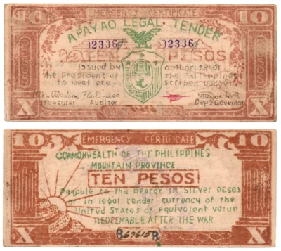 1942 Philippine Province of APAYAO Currency 10 Pesos S117 Only 4k/#154 RARE AU - Image 1 of 4